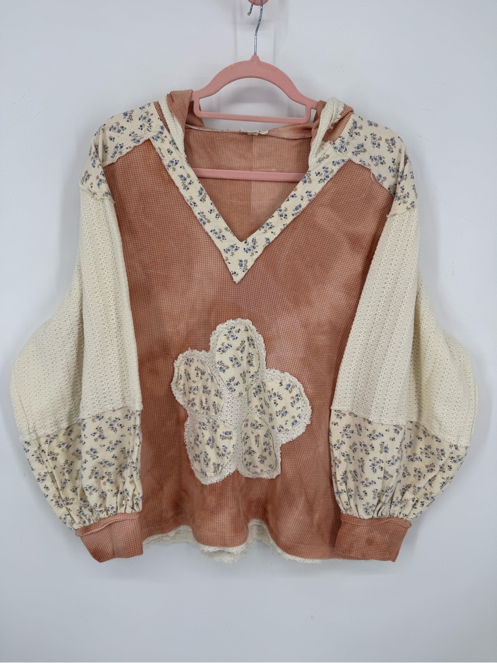 POL Boutique Oversized Patchwork Boho Cottagecore Waffle Knit Sweater Size Small